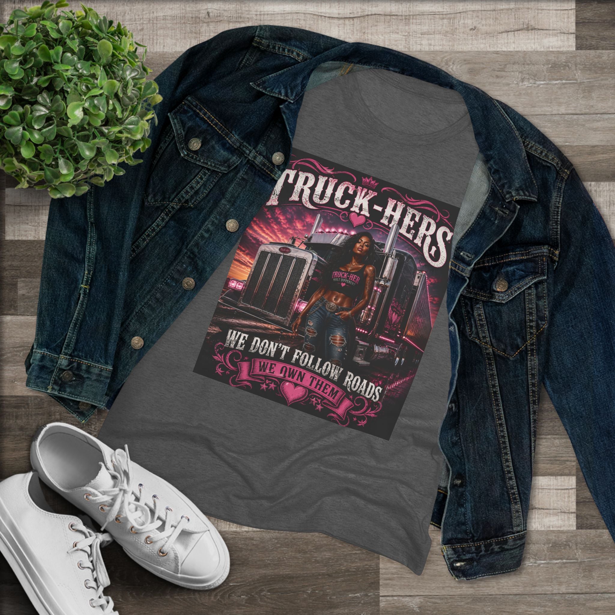 Truck-Hers Women's Tee — 'We Don't Follow Roads, We Own Them' Gear & Grit Trucker Shirt