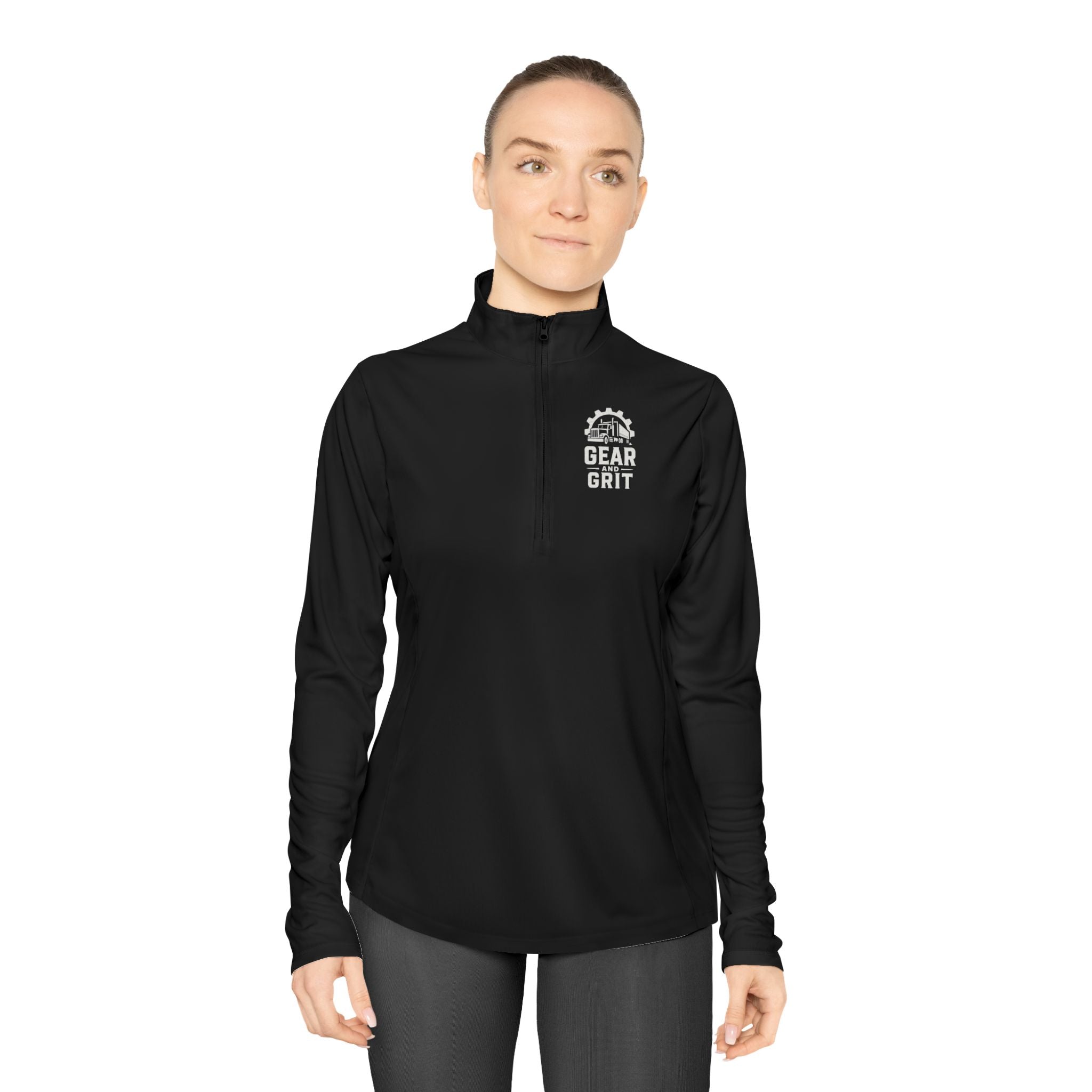 Truck-Hers Quarter-Zip Pullover – 'We Don't Follow Roads' Women's Trucking Graphic