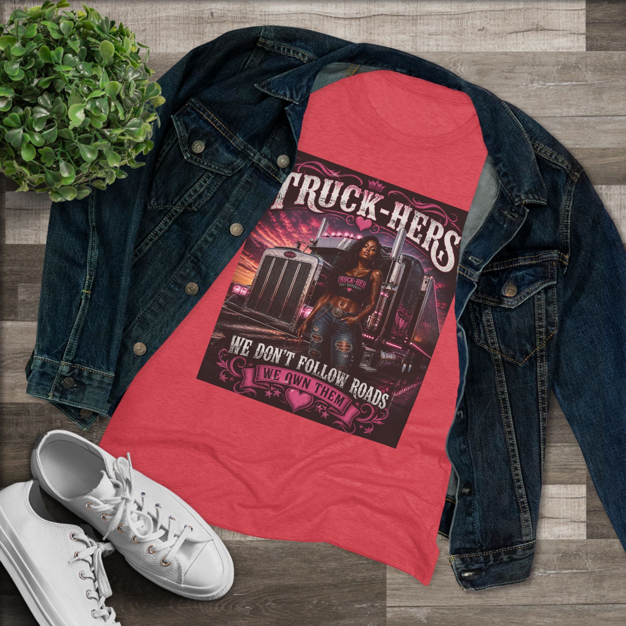 Truck-Hers Women's Tee — 'We Don't Follow Roads, We Own Them' Gear & Grit Trucker Shirt